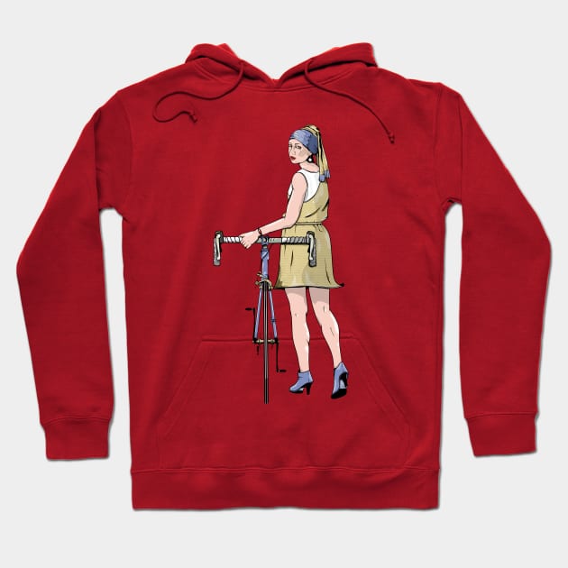 Girl with a pearl earing road bike Hoodie by mailboxdisco